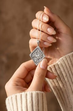 Yin Yang Hayat Ağacı Model Unisex Gümüş Kolye