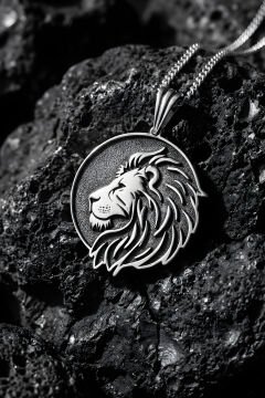 Aslan Başı Model Unisex Gümüş Kolye