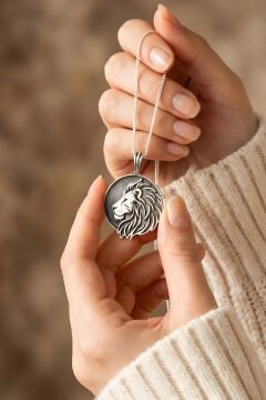 Aslan Başı Model Unisex Gümüş Kolye