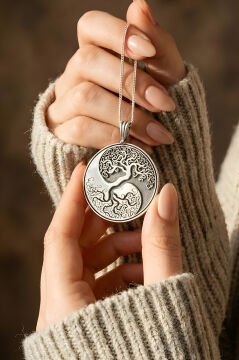 Yin Yang ve Hayat Ağacı Model Unisex Gümüş Kolye