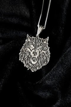 Kurt Başı Model Unisex Gümüş Kolye