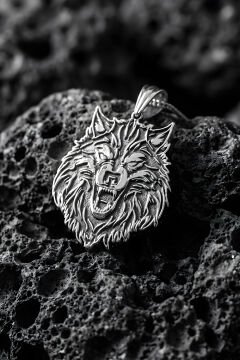 Kurt Başı Model Unisex Gümüş Kolye