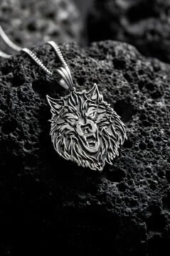 Kurt Başı Model Unisex Gümüş Kolye