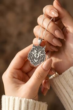 Kurt Başı Model Unisex Gümüş Kolye