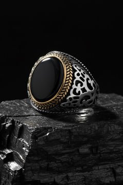 Oniks Taşlı Gümüş Erkek Yüzük