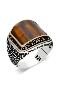 Sarmaşık İşlemeli Kaplangözü Taşlı Gümüş Yüzük