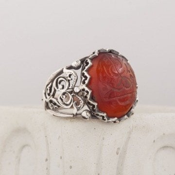 Eski Akik Üzeri Nurun Ala Nur Kazıma El İşi Yüzük