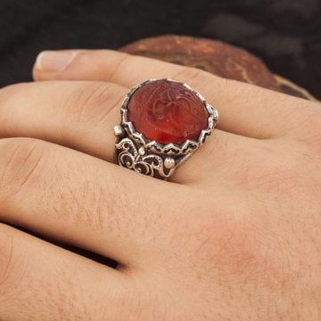 Eski Akik Üzeri Nurun Ala Nur Kazıma El İşi Yüzük