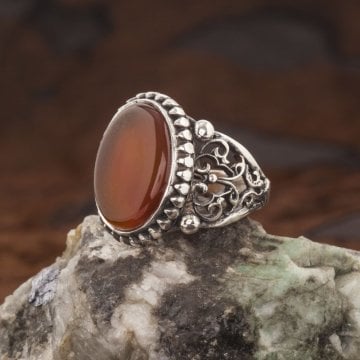 Yemen Akiği El İşi Gümüş Yüzük