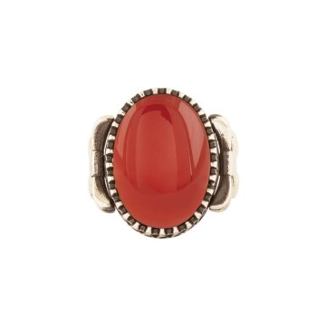 Kurdele Model Akik Taşlı El İşi Gümüş Yüzük