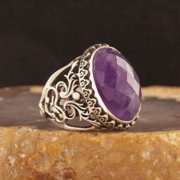 Ametist Taşlı El İşi Gümüş Yüzük