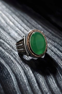 Yadigar Model Yeşil Akik Taşlı Gümüş Erkek Yüzük