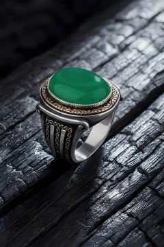 Yadigar Model Yeşil Akik Taşlı Gümüş Erkek Yüzük