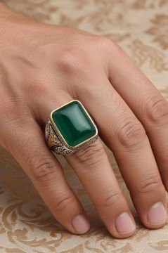 Yeşil Akik Taşlı Gümüş Yüzük