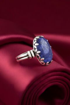 Çift Kol Model Lapis Lazuli Taşlı El İşi Yüzük 11 - Gümüş Rengi
