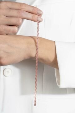 Gurmet Model Gümüş 2,10 mm Genişlik Bileklik 19 Cm - Rose Rengi
