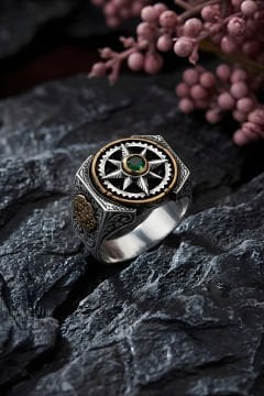 Stres Çarkı Pusula Model Gümüş Erkek Yüzük