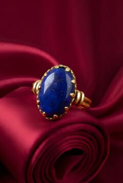 Çift Kol Model Lapis Lazuli Taşlı El İşi Yüzük 14 - Altın Rengi