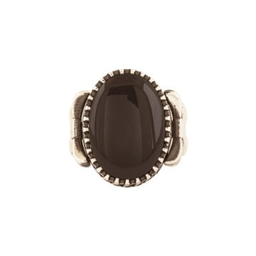 Kurdele Model Oniks Taşlı El İşi Gümüş Yüzük