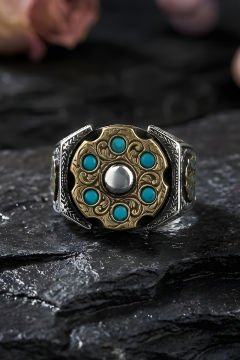 Stres Çarkı Rulet Model Turkuaz Zirkon Taşlı Erkek Yüzük