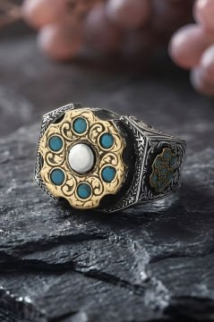 Stres Çarkı Rulet Model Turkuaz Zirkon Taşlı Erkek Yüzük