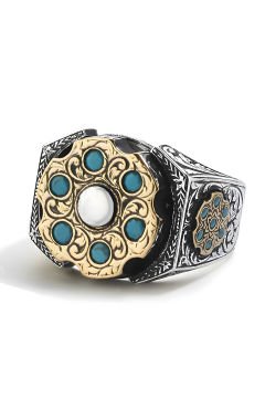 Stres Çarkı Rulet Model Turkuaz Zirkon Taşlı Erkek Yüzük