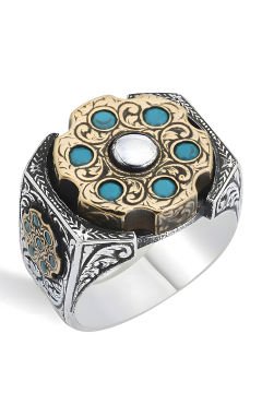Stres Çarkı Rulet Model Turkuaz Zirkon Taşlı Erkek Yüzük