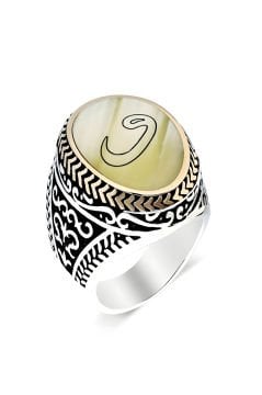 Sedef Taşı Üzerine Vav Gümüş Erkek Yüzük