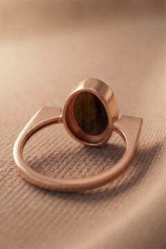 Geometrik Tasarım Kaplangözü Taşlı Kadın Gümüş Yüzük 20 - Rose Rengi