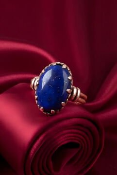 Çift Kol Model Lapis Lazuli Taşlı El İşi Yüzük 13 - Rose Rengi