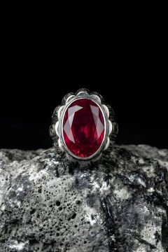 Erzurum Kalemkar Usta İşçiliği Yekta Model Yakut Zirkon Taşlı Erkek Yüzük