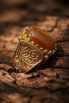 Altın Kaplama Akik Taşlı Gümüş Erkek Yüzük