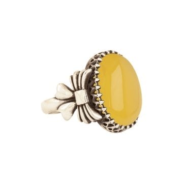 Kurdele Model Sarı Akik Taşlı El İşi Gümüş Yüzük