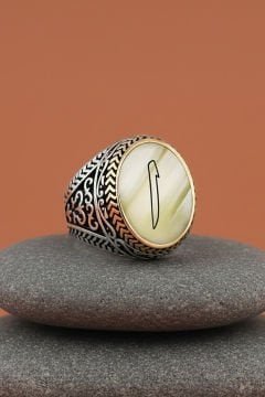 Sedef Taşı Üzerine Elif Gümüş Erkek Yüzük