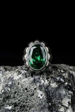 Erzurum Kalemkar Usta İşçiliği Yekta Model Zümrüt Zirkon Taşlı Erkek Yüzük