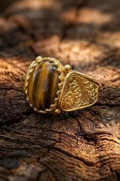 Altın Kaplama Kaplangözü Taşlı Gümüş Erkek Yüzük