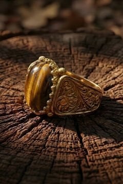 Altın Kaplama Kaplangözü Taşlı Gümüş Erkek Yüzük