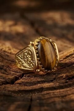 Altın Kaplama Kaplangözü Taşlı Gümüş Erkek Yüzük