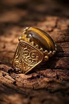 Altın Kaplama Kaplangözü Taşlı Gümüş Erkek Yüzük