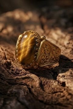 Altın Kaplama Kaplangözü Taşlı Gümüş Erkek Yüzük