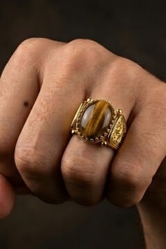 Altın Kaplama Kaplangözü Taşlı Gümüş Erkek Yüzük