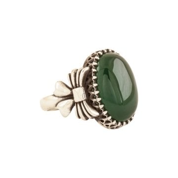 Kurdele Model Yeşil Akik Taşlı El İşi Gümüş Yüzük