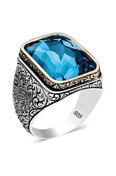 Mavi Zirkon Taşlı Gümüş Yüzük