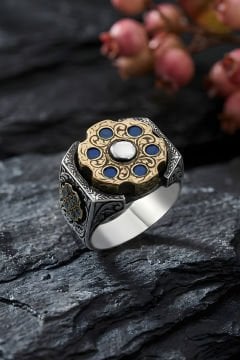 Stres Çarkı Model Safir Renk Zirkon Taşlı Gümüş Yüzük