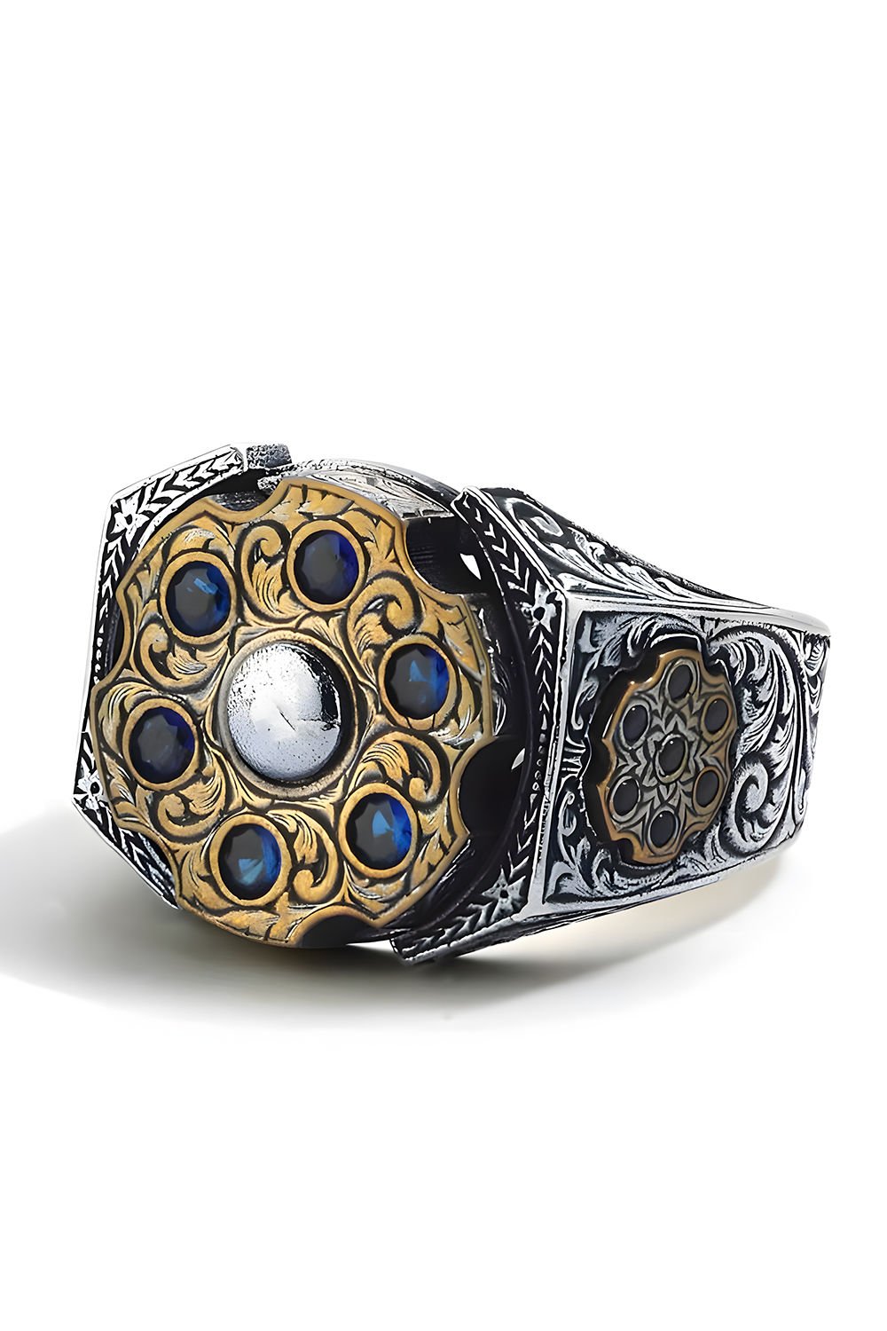 Stres Çarkı Model Safir Renk Zirkon Taşlı Gümüş Yüzük