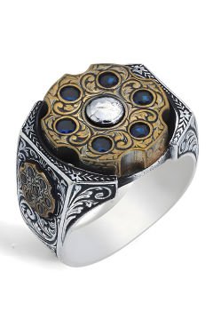 Stres Çarkı Model Safir Renk Zirkon Taşlı Gümüş Yüzük