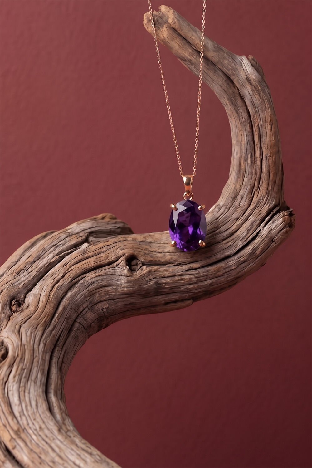 Tek Taş Model Ametist Renk Zirkon Taşlı Gümüş Kadın Kolye Altın Rengi