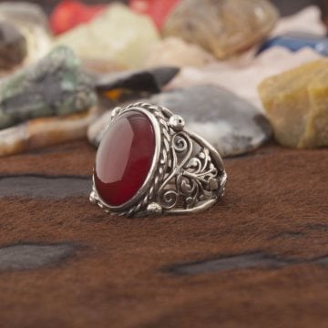 Akik Taşlı El İşi Gümüş Yüzük