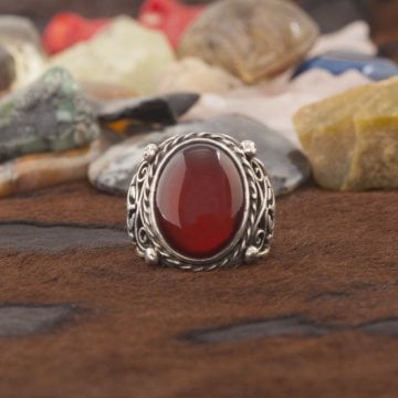 Akik Taşlı El İşi Gümüş Yüzük