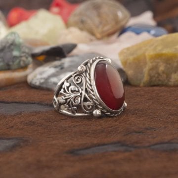 Akik Taşlı El İşi Gümüş Yüzük